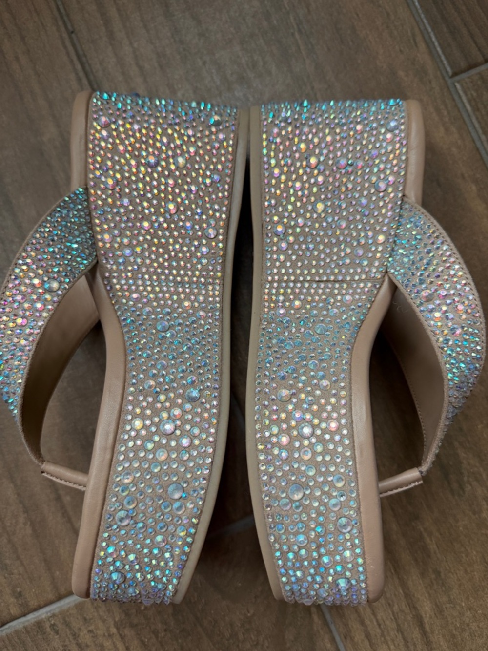 INC International Concepts Nude Crystal Embellished Wedge Sandals - Picture 5 of 11